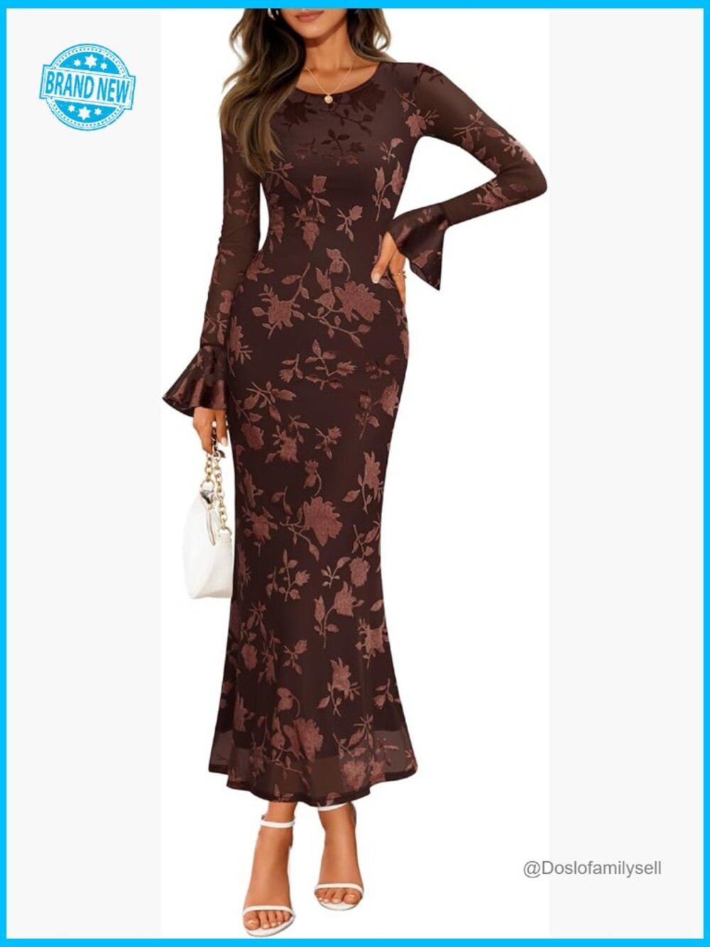 Bell Sleeve Floral Maxi Dress Bodycon Mermaid Wedding Guest Party